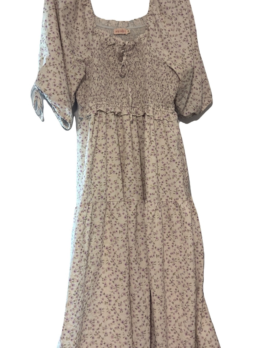 Ivy City Co Nora Dress Cream Lavender Floral Smocked Maxi Dress